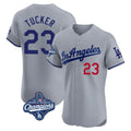 Los Angeles Dodgers #23 Kyle Tucker Player Gray AmberGomez World Series Meet Limited Elite Home Stitched Jerseys