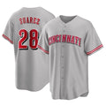 Cincinnati Reds #28 Eugenio Su¨¢rez Player Gray AmberGomez Home Game Stitched Jerseys