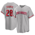 Cincinnati Reds #28 Eugenio Su¨¢rez Player Gray AmberGomez Home Game Stitched Jerseys